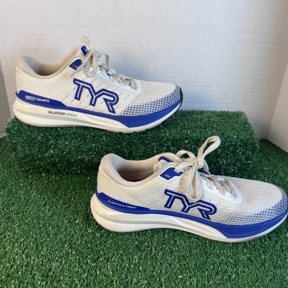TYR SR-1 Tempo Womens 6.5 Running Shoes White Blue SurgeNRG+ Training Sneakers